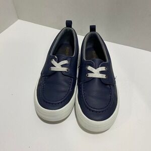 Old Navy blue faux leather boat shoes elastic lace sneakers kids 13. SKU-A510